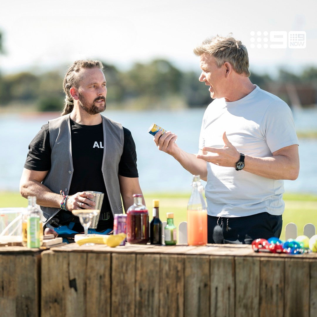 Gordon Ramsay and Aaron Taylor discussing MXTology cocktails