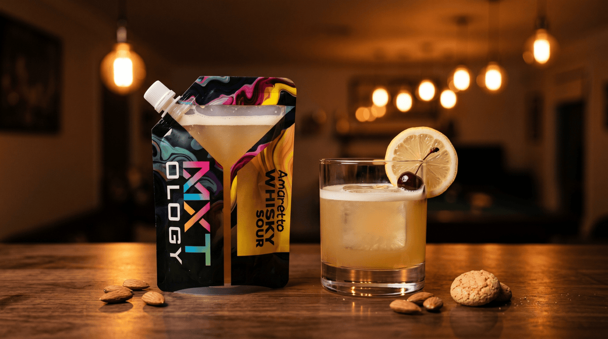 Amaretto Whisky Sour cocktail pouch by MXTOLOGY