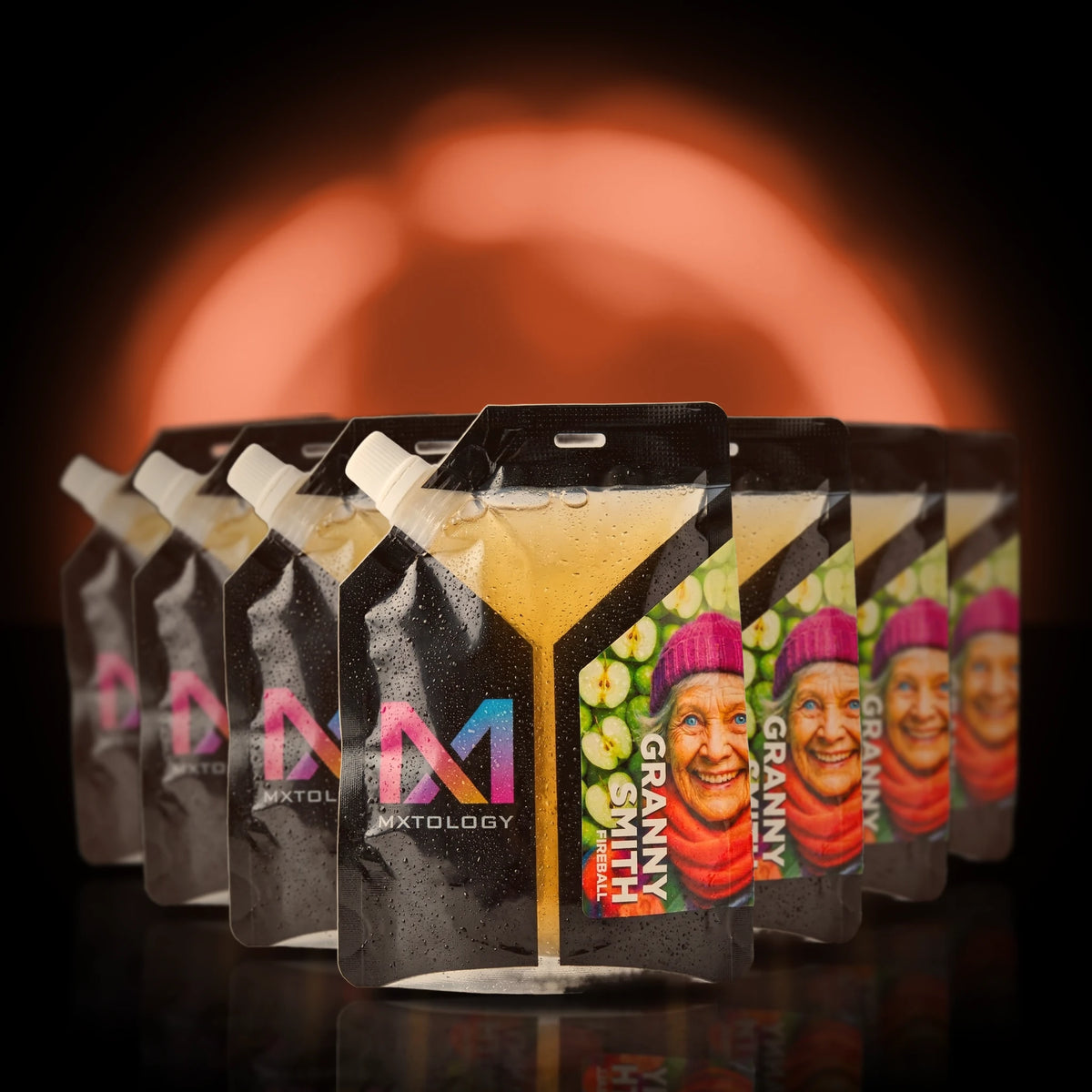 MXTOLOGY Granny Smith Fireball 10-pack stacked under neon light
