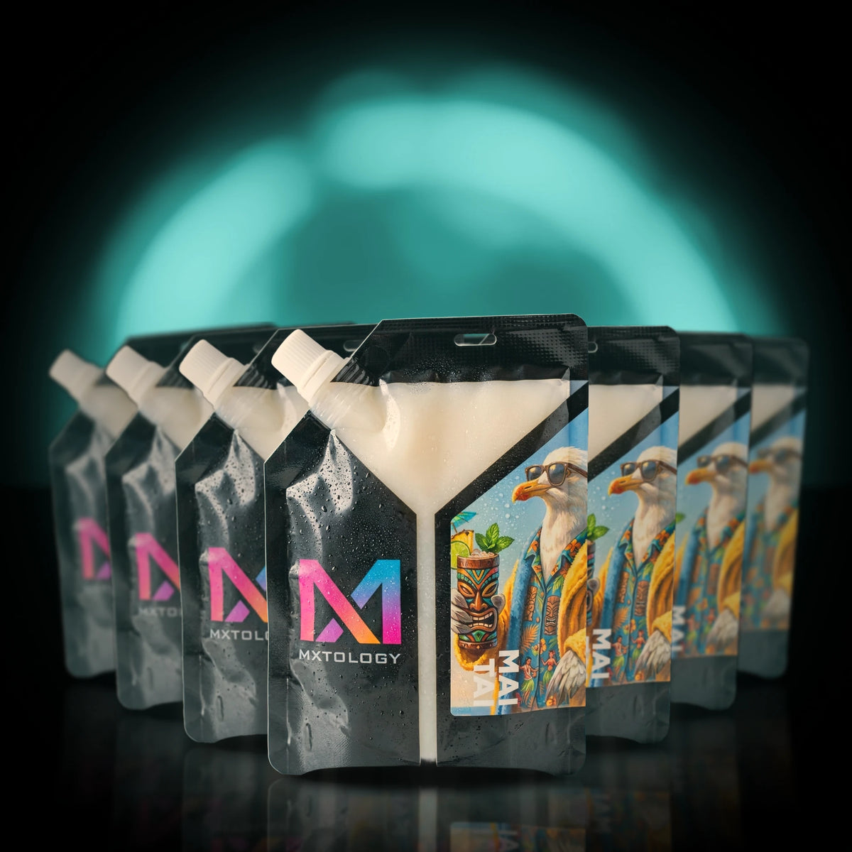 MXTOLOGY Mai Tai 10-pack stacked under neon light