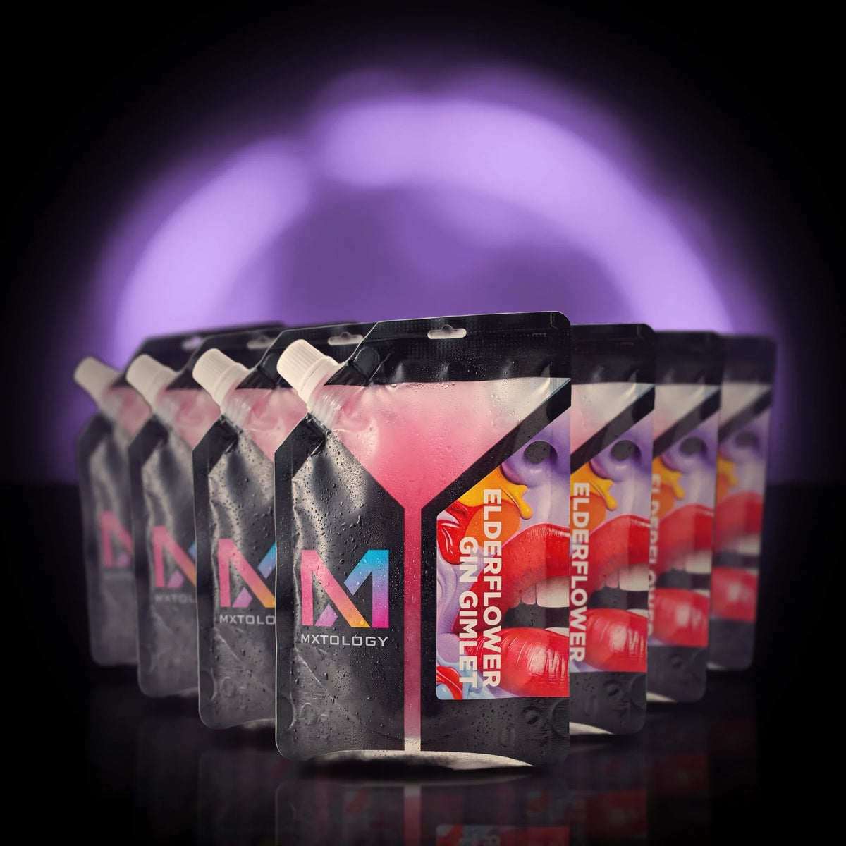 MXTOLOGY Elderflower Gin Gimlet 10-pack stacked under neon light